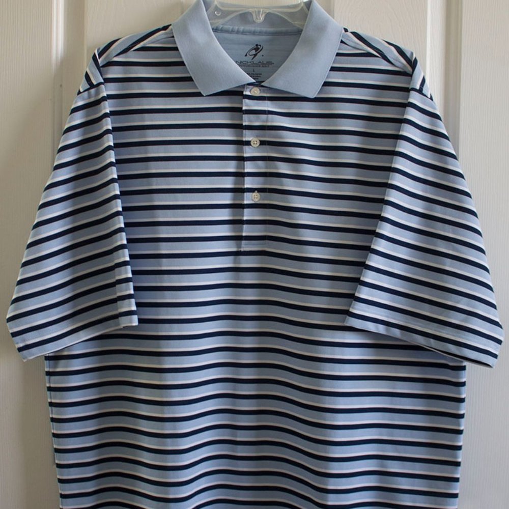 Jack Nicklaus Shirt Performance Golf Size L Poly Blue Stripe New NWOT